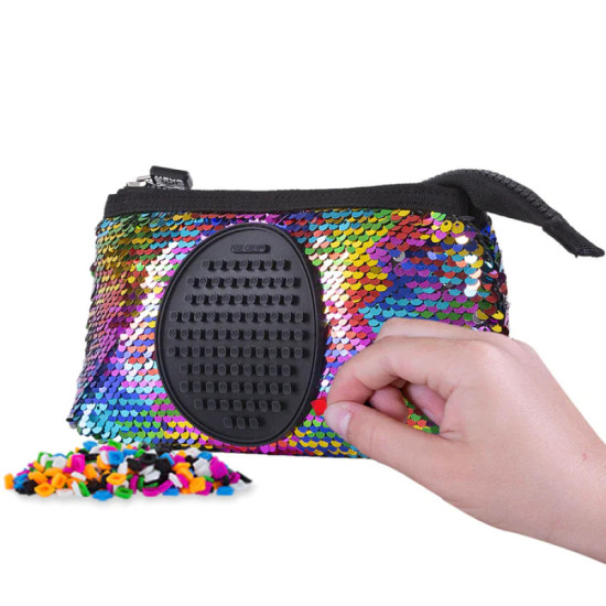 Creative Pixelated Pencil Case - Black Sequins