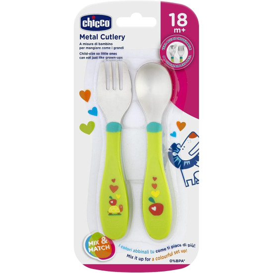 Chicco Metal Cutlery Green -18M+