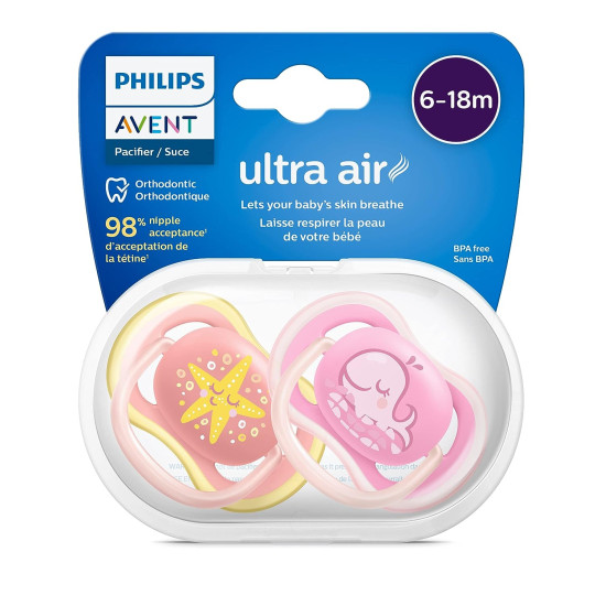 Avent Ultra Air Pacifiers 2 Pcs 6-18m - Whale & Starfish