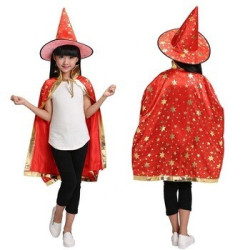 Girls Witch Wizard Cloak With Hat - Red