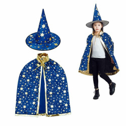 Girls Witch Wizard Cloak With Hat - Blue