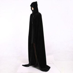 Black Hooded Velvet Cloak for Adults