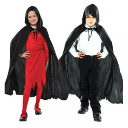 Kids Black Hooded Velvet Cloak Unisex