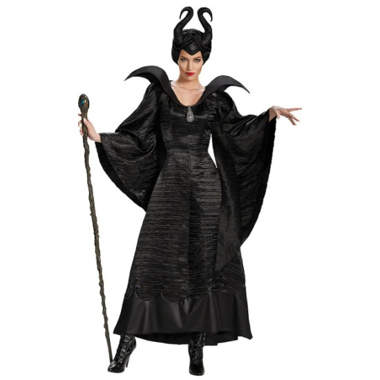 Women Black Witch Costume And Horn Hat