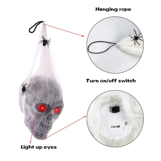 Skull with Light Up Eyes Hanging Halloween Decoration