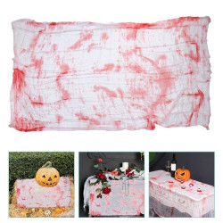 Blood Splattered White Gauze Halloween Tablecover