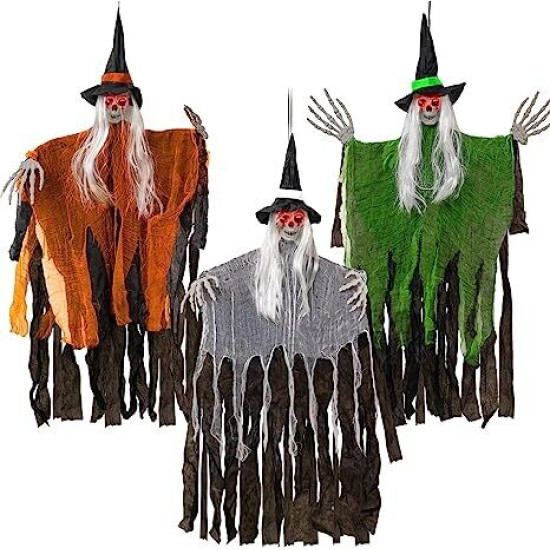 هيكل عظمي معلق للهالوين مع زينة عيون متوهجة / قطعة واحدة