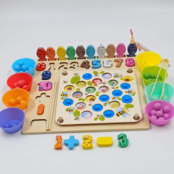 Educational Wooden Toys Math Fishing Board Game