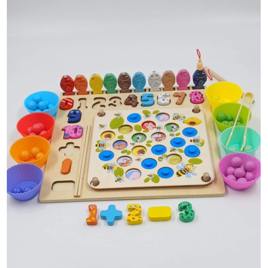Educational Wooden Toys Math Fishing Board Game