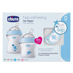 Chicco Set Of Two Bottles And Pacifier - Blue