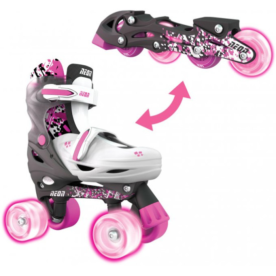 Neon Combo Skates 2-In-1 (Size 3-6)- Pink/Black