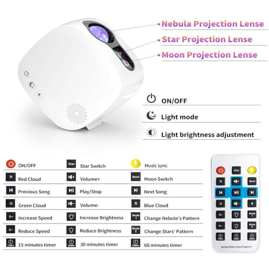 جهاز عرض ضوئي باضاءة ليلية مع مكبر صوت بلوتوث