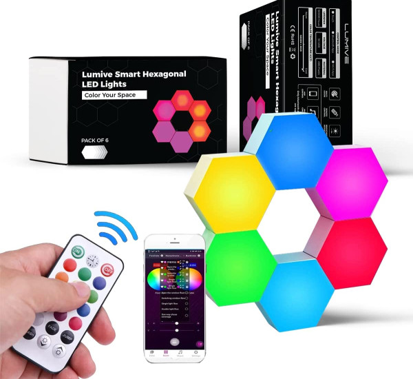 Lumive Hexagonal Wall Light Modular Mobile App and Remote Controlled Lights